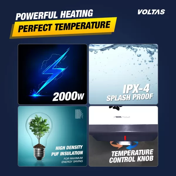 Voltas Aqua Pro, 10 Litre Water Heater with 8 Bar Pressure, 5 Star Rating, Adjustable Knob to set Temperature and Durable Plastic Body, White
