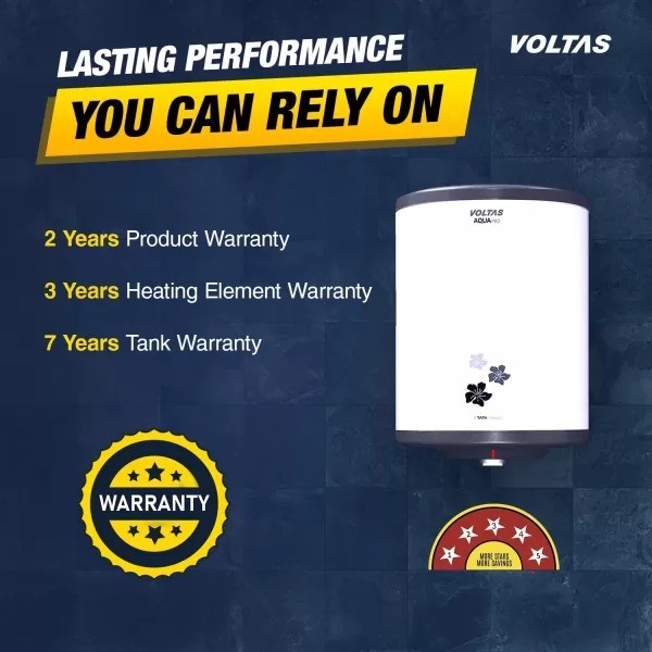 Voltas Aqua Pro, 10 Litre Water Heater with 8 Bar Pressure, 5 Star Rating, Adjustable Knob to set Temperature and Durable Plastic Body, White