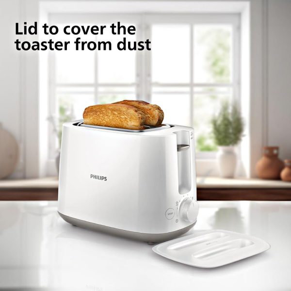 Philips HD2582, Two Slice Pop-Up Toaster with Bun Warmer, 8 Browing Settings and Cancel Button, White