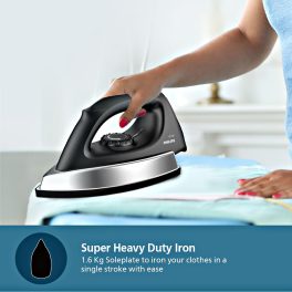 Philips GC181/80, 1000 Watt Heavy Weight Stainless Steel Dry Iron with Non- Stick Soleplate and Temperature Ready Light, Black