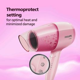 Philips BHC017/00, 1200 Watt Hair Dryer with 3 drying Setting, Thermoprotect temperature Setting and foldable handle, Cherry Pink