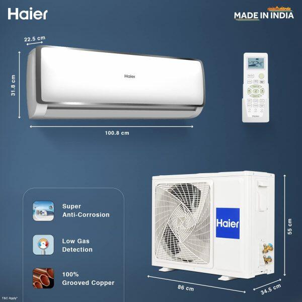 Haier HS14E-TXS5BN 1 Ton 5 Star Heavy Duty Inverter AC 7-in-1 Convertible, White