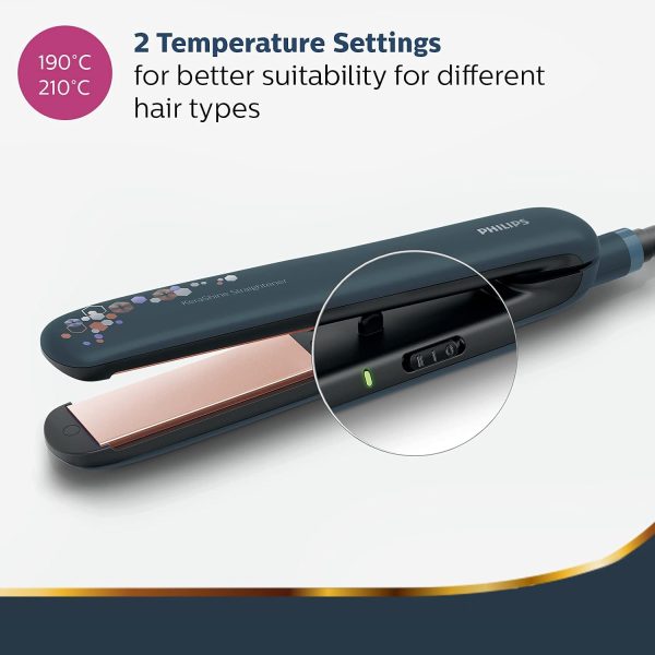 Philips BHS397, Hair Straightening Brush with Silk Protect Technology, Keratin Infused Cermaic Coating, 190 Degree and 210 Degree Temperature Setting with 1.6 Metre Cord, Violet