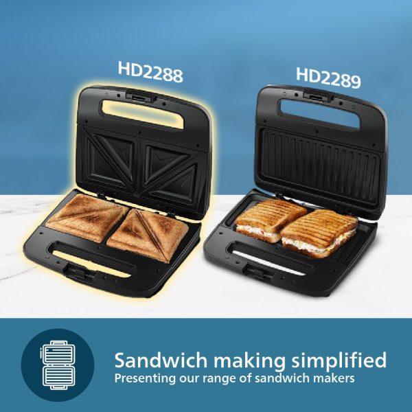 Philips HD2288, XL Sized Plate Sandwich Maker with Light Indicator and Uniform Heat Dispersion, Black