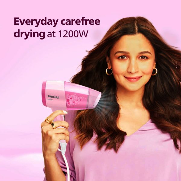 Philips BHC017/00, 1200 Watt Hair Dryer with 3 drying Setting, Thermoprotect temperature Setting and foldable handle, Cherry Pink