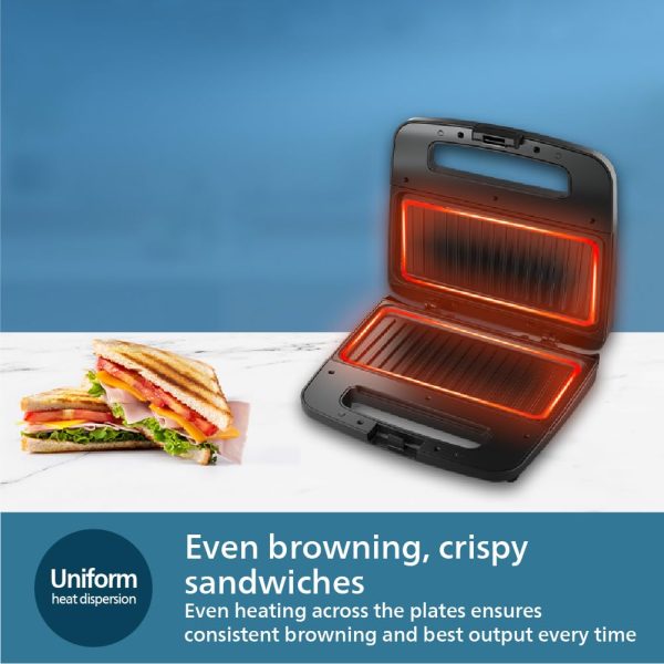 Philips HD2289/00, Panini Sandwich Maker with Non-Stick Plates, Light Indicator and Uniform Heat Dispersion, Black
