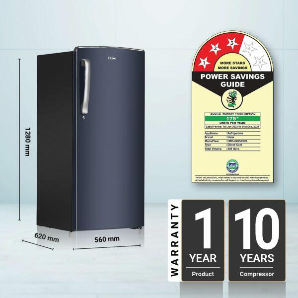 Haier 205 Litre 3 Star Diamond Edge Freezing Technology, Graphite Black (HRD-2263BGK)