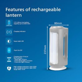 Philips Helio, Multi Functional Rechargable LED Lantern with 3 Lighting Modes and Dimmability Brightness Control, White