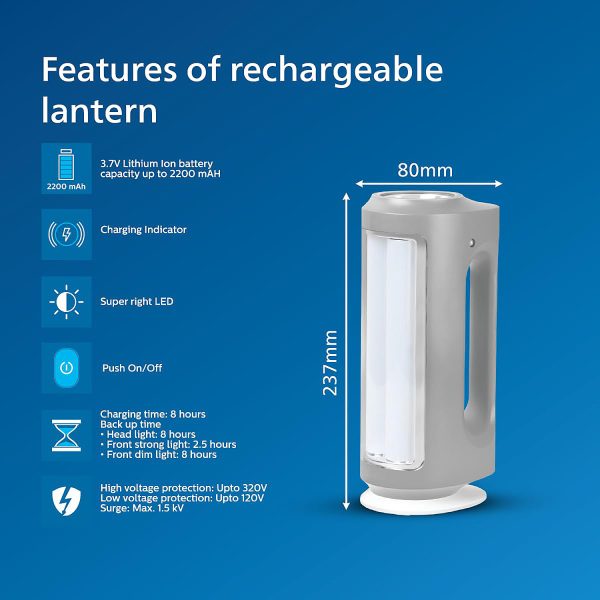 Philips Helio, Multi Functional Rechargable LED Lantern with 3 Lighting Modes and Dimmability Brightness Control, White