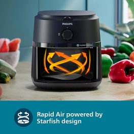 Philips NA130/00, 6.2 Litre Air Fryer with Rapid Air Technology, Adjustable Time and Temperature Setting and Dishwasher Safe Main Tray, Black