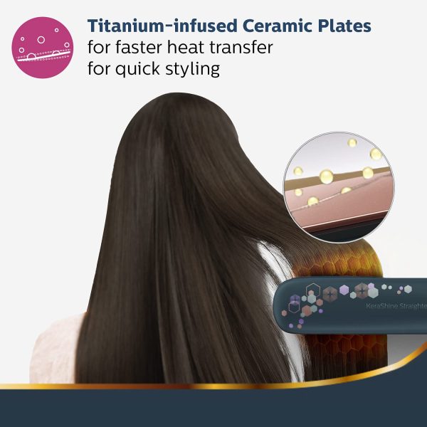 Philips BHS397, Hair Straightening Brush with Silk Protect Technology, Keratin Infused Cermaic Coating, 190 Degree and 210 Degree Temperature Setting with 1.6 Metre Cord, Violet