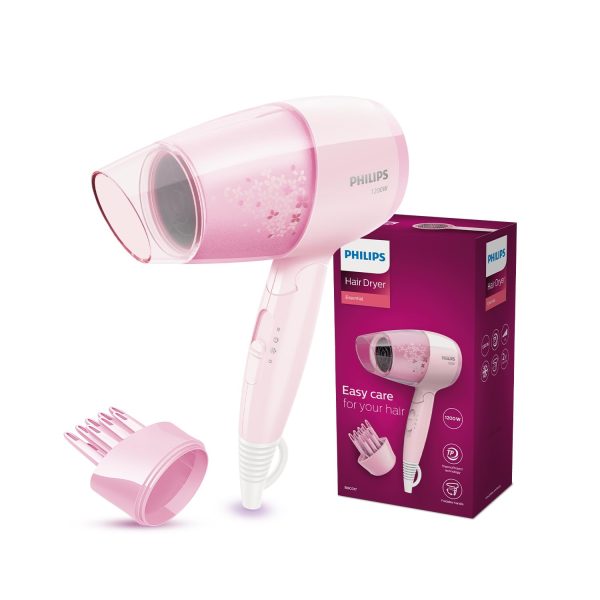 Philips BHC017/00, 1200 Watt Hair Dryer with 3 drying Setting, Thermoprotect temperature Setting and foldable handle, Cherry Pink
