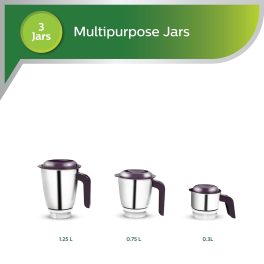 Philips HL7505/00, 500 Watt 3 Jar Mixer Grinder with Leak Proof and Spill Proof Jars, Easy Locking system, White