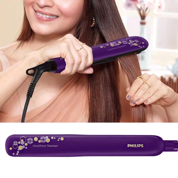 Philips BHS397, Hair Straightening Brush with Silk Protect Technology, Keratin Infused Cermaic Coating, 190 Degree and 210 Degree Temperature Setting with 1.6 Metre Cord, Violet