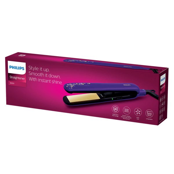 Philips BHS397, Hair Straightening Brush with Silk Protect Technology, Keratin Infused Cermaic Coating, 190 Degree and 210 Degree Temperature Setting with 1.6 Metre Cord, Violet