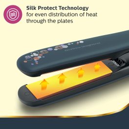 Philips BHS397, Hair Straightening Brush with Silk Protect Technology, Keratin Infused Cermaic Coating, 190 Degree and 210 Degree Temperature Setting with 1.6 Metre Cord, Violet
