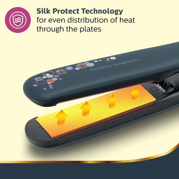 Philips BHS397, Hair Straightening Brush with Silk Protect Technology, Keratin Infused Cermaic Coating, 190 Degree and 210 Degree Temperature Setting with 1.6 Metre Cord, Violet
