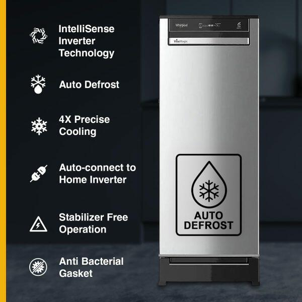 Whirlpool 215 VMPRO ROY 3S, 192 L 3 Star Vitamgic Pro Inverter Direct-Cool Single Door Refrigerator , Auto Defrost Technology, Alpha Steel