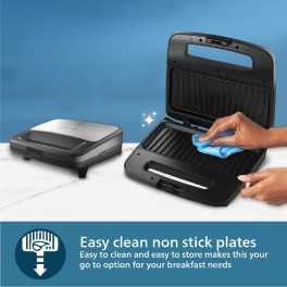 Philips HD2289/00, Panini Sandwich Maker with Non-Stick Plates, Light Indicator and Uniform Heat Dispersion, Black