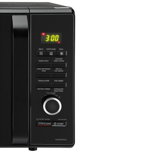 LG MJ2887BWUM, 28 Litre Convection Microwave with Charcoal Heater ,360 Degree Motorised Rotisserie and Stainless Steel Cavity, Floral Wine