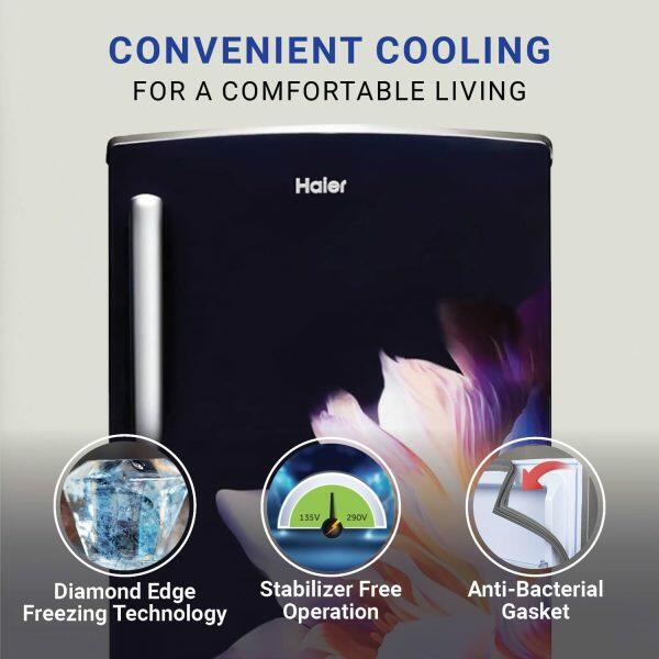 Haier HRD-2263CKI, 205 Litre 3 Star Single Door Refrigerator With Diamond Edge Freezing Technology, Black Iris