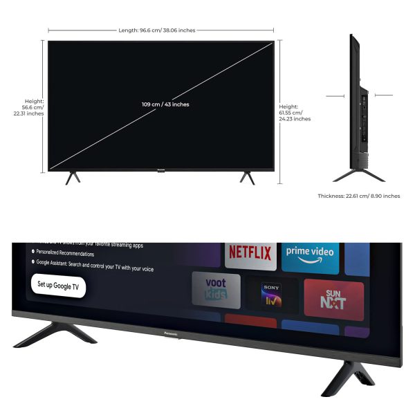 Panasonic 43inch Smart Google TV with Dolby Digital and Google Voice Assistant, Black, 43MS680