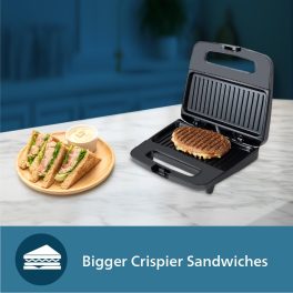 Philips HD2289/00, Panini Sandwich Maker with Non-Stick Plates, Light Indicator and Uniform Heat Dispersion, Black