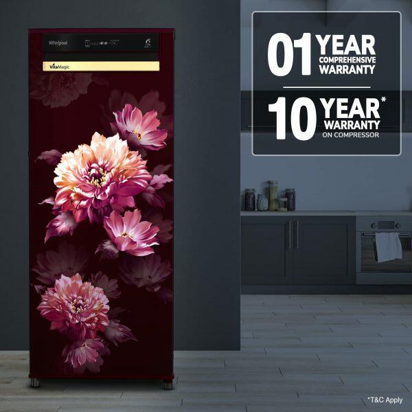 Whirlpool 215 VMPRO PRM 3S, 192 L 3 Star Auto-Defrost Inverter Vitamagic Pro Direct-Cool Single Door Refrigerator, 10 Years Warranty on Compressor, Wine Dafne