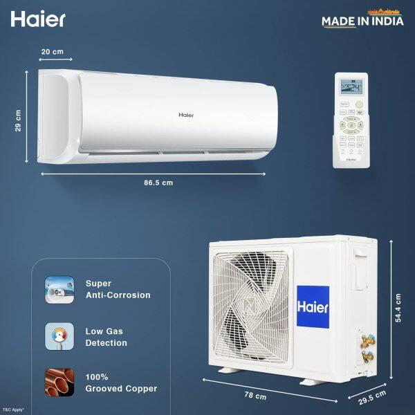 Haier HS18T-TQS2BE 1.5 Ton 2 Star Non-Inverter AC with Anti Bacterial Filter 20 Metre Air Throw, White