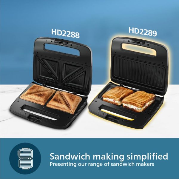 Philips HD2289/00, Panini Sandwich Maker with Non-Stick Plates, Light Indicator and Uniform Heat Dispersion, Black