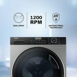 Haier HW80-IM12929CS3, 8 KG 1200 RPM Fully Automatic Frontload Machine with Inverter Motor, 525MM Super Drum and 12 Year Motor Warranty, Grey