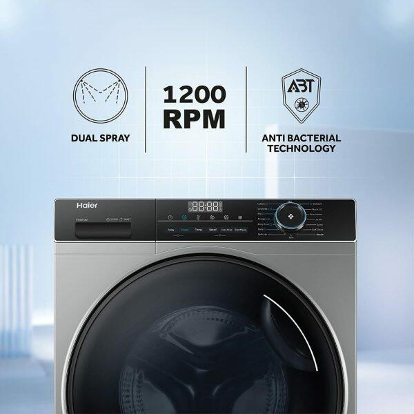 Haier HW80-IM12929CS3, 8 KG 1200 RPM Fully Automatic Frontload Machine with Inverter Motor, 525MM Super Drum and 12 Year Motor Warranty, Grey