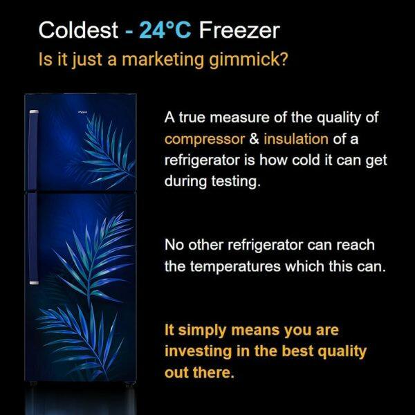 Whirlpool NEO 278LH PRM, 235 L 2 Star Frost Free Double Door Refrigerator, Freezer 56 Ltr, 10 Years Warranty on Compressor, Sapphire Palm