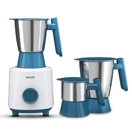Philips HL7535/01, 500 Watt 3 Jar Mixer Grinder with Bigger Jar Sizes and Unbreakable rust free blades, White/Blue