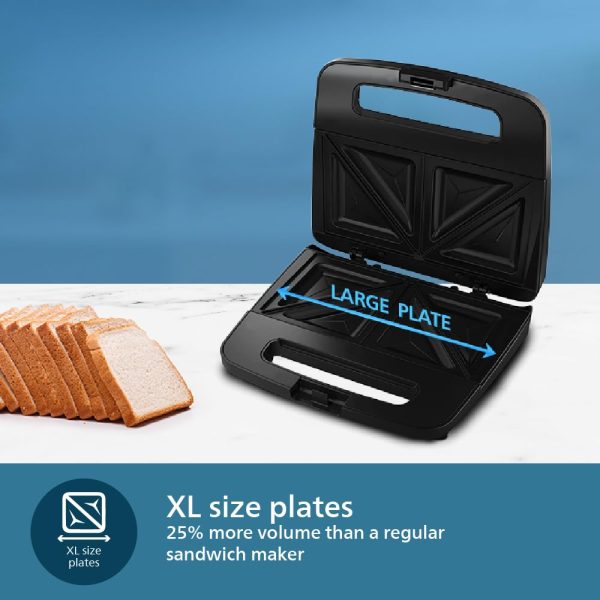 Philips HD2288, XL Sized Plate Sandwich Maker with Light Indicator and Uniform Heat Dispersion, Black