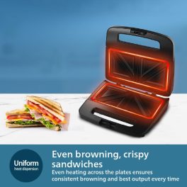 Philips HD2288, XL Sized Plate Sandwich Maker with Light Indicator and Uniform Heat Dispersion, Black