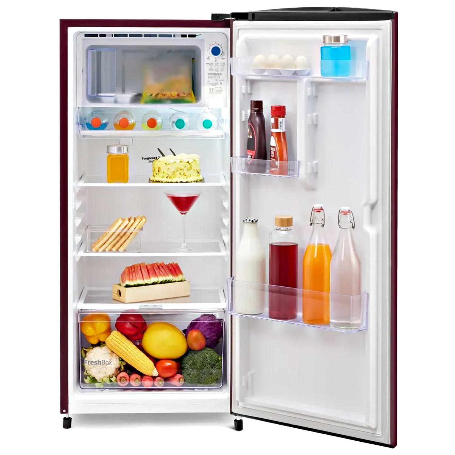 Voltas Beko 175 Litre 1 Star Single Door Refrigerator with Fresh Box and Stabilizer Free Operation, Peony Wine, RDC208E/SOPWE Voltas Beko 175 Litre 1 Star Single Door Refrigerator with Fresh Box and Stabilizer Free Operation, Peony Wine, RDC208E/SOPWE