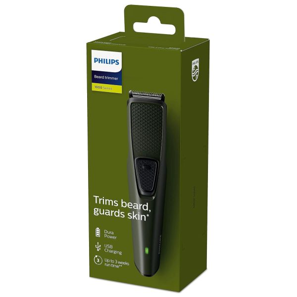 Philips BT1230/15, Small but Powerful Beard Trimmer with Stainless Steel Blades, USB Charging, with 30 Minutes Cordless Use, Black