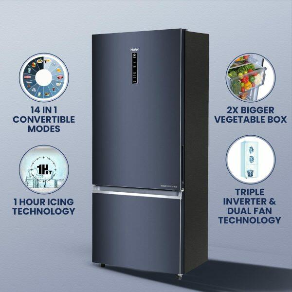 Haier 445 Litre 2 Star Bottom Mount Refrigerator, Inox Steel (HRB-4952BGK)