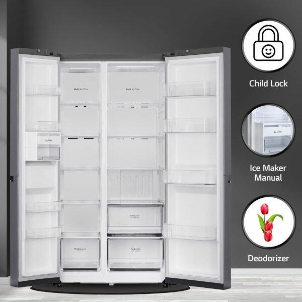 LG 655L Side by Side Refrigerator (GL-B257HDSY, Dazzle Steel)