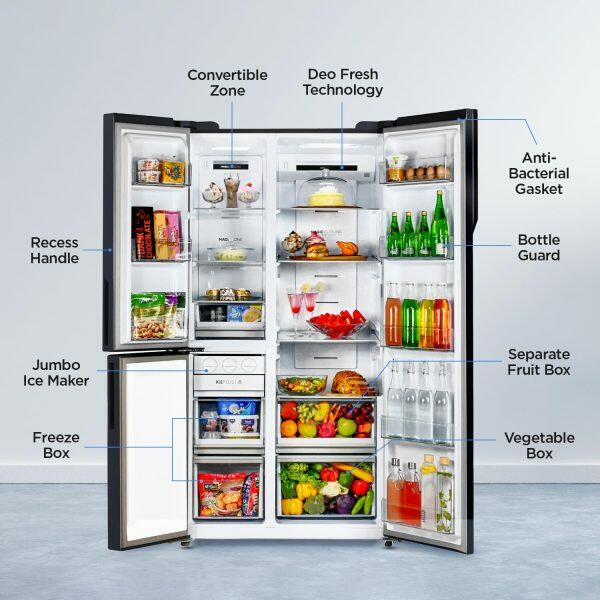 Haier HRT-683GK, 598 Litre Side by Side Refrigerator with Expert Inverter Technology and Digital Control Panel, Graphite Black