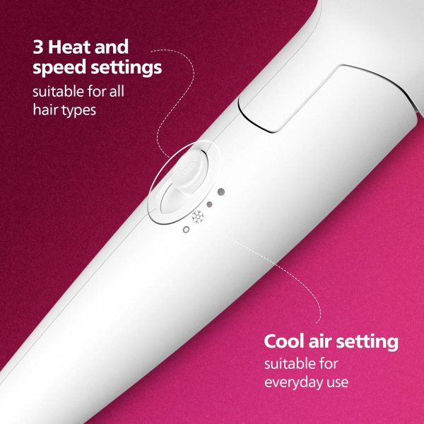 Philips BHD308/30, 1600 Watt Hair Dryer with 3 drying Setting, Thermoprotect temperature Setting and foldable handle, White