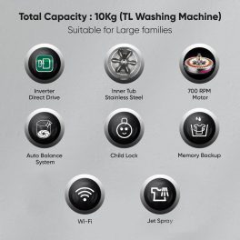 LG THD10NWM, 10 KG Fully Automatic Top Load Machine with LG ThinQ with Wi-Fi, AI Direct Drive and Inverter Motor, Middle Black
