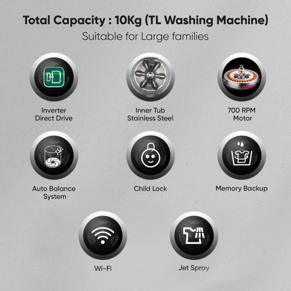 LG THD10NWM, 10 KG Fully Automatic Top Load Machine with LG ThinQ with Wi-Fi, AI Direct Drive and Inverter Motor, Middle Black