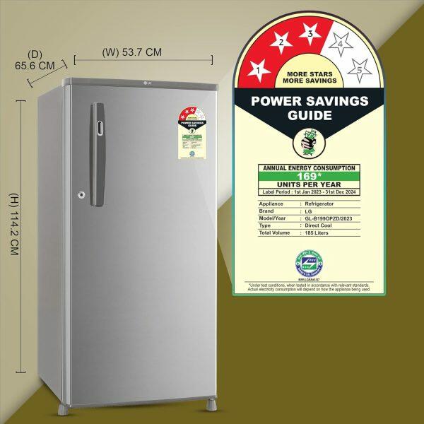 LG 185L 3 Star Single Door Refrigerator (GL B199OPZD, Shiny Steel)