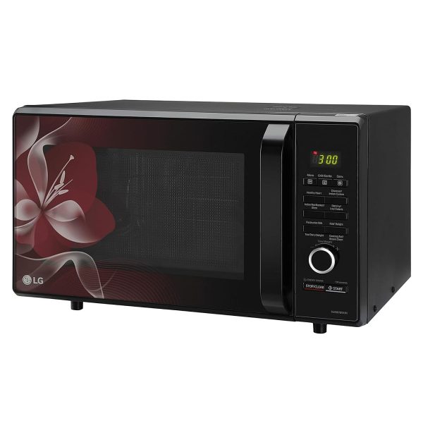 LG MJ2887BWUM, 28 Litre Convection Microwave with Charcoal Heater ,360 Degree Motorised Rotisserie and Stainless Steel Cavity, Floral Wine
