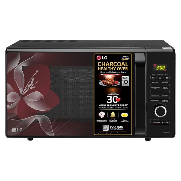 LG MJ2887BWUM, 28 Litre Convection Microwave with Charcoal Heater ,360 Degree Motorised Rotisserie and Stainless Steel Cavity, Floral Wine