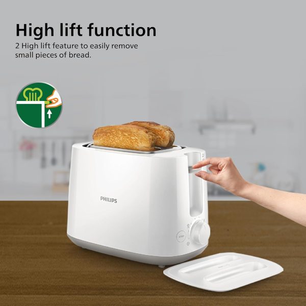 Philips HD2582, Two Slice Pop-Up Toaster with Bun Warmer, 8 Browing Settings and Cancel Button, White