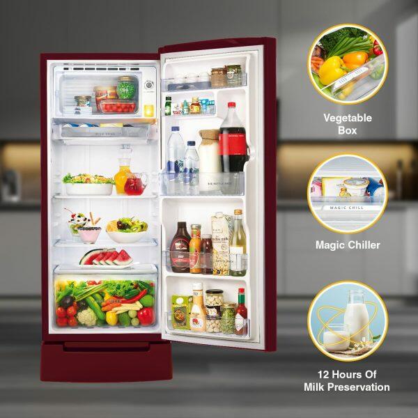 Whirlpool 215 IMPRO ROY, 192 L 3 Star Icemagic Pro Inverter Direct-Cool Single Door Refrigerator, With Base Drawer, Wine Forest