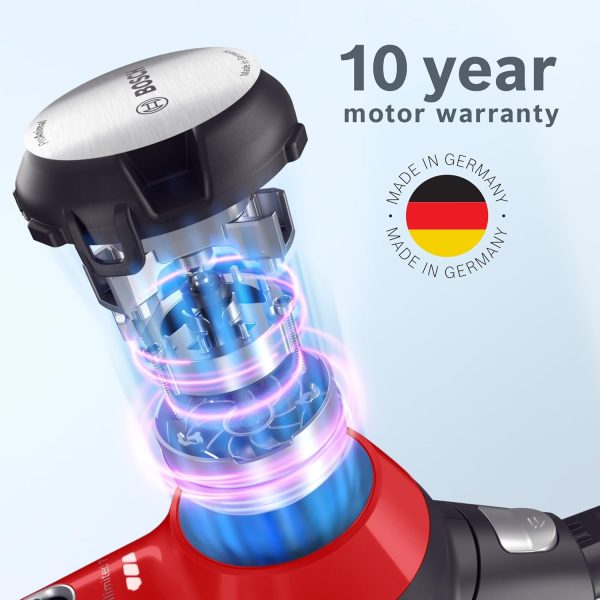 Bosch BCS71PETIN, Cordless Vacuum Cleaner specializing Animal Cleaning with Rechargeable Battery, Flex Tube and LED Lighting, Tornado Red